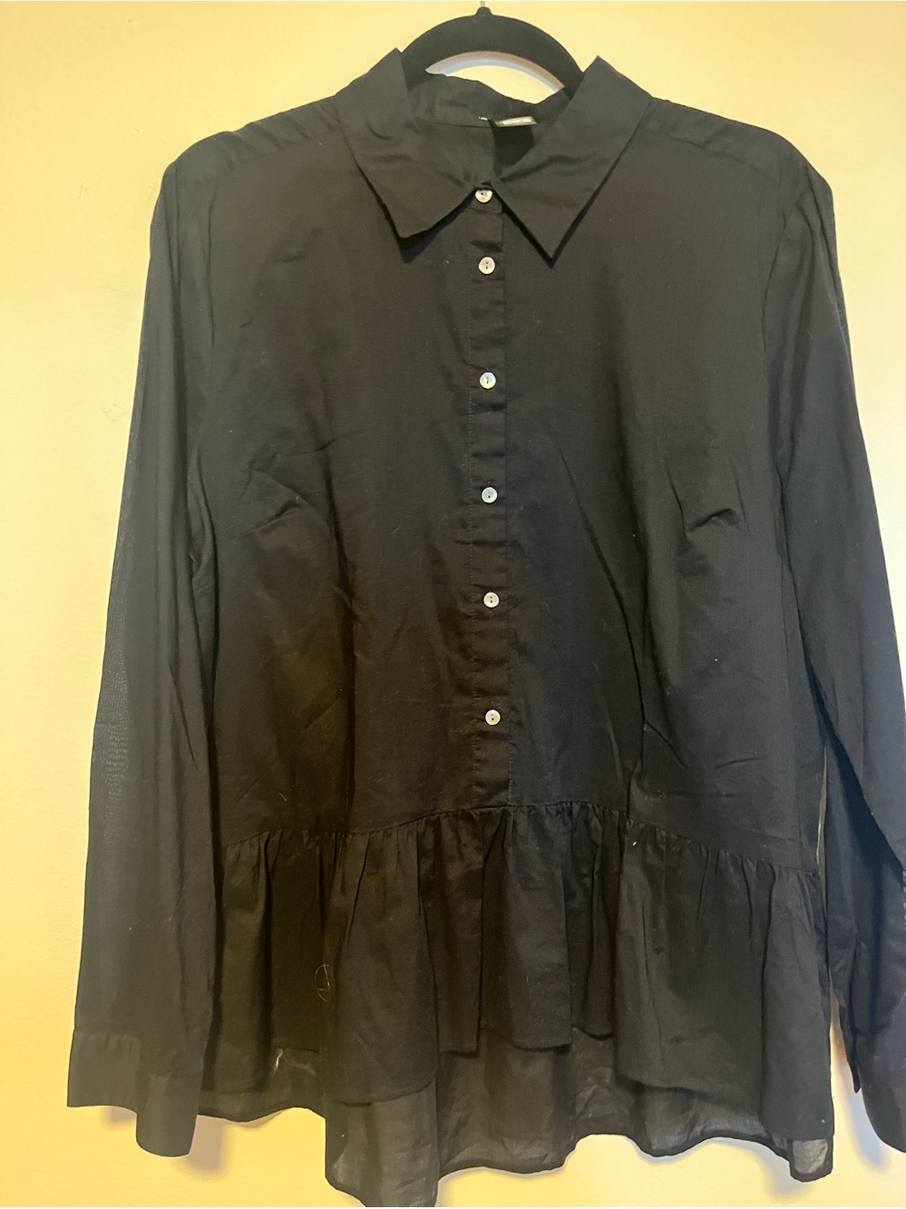Black Peplum Button-Front Women’s Blouse Ann Taylor factory